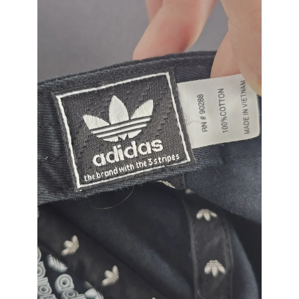 Adidas Baseball Hat Cap Strap Back Black Small White Logo Trefoil Adjustable